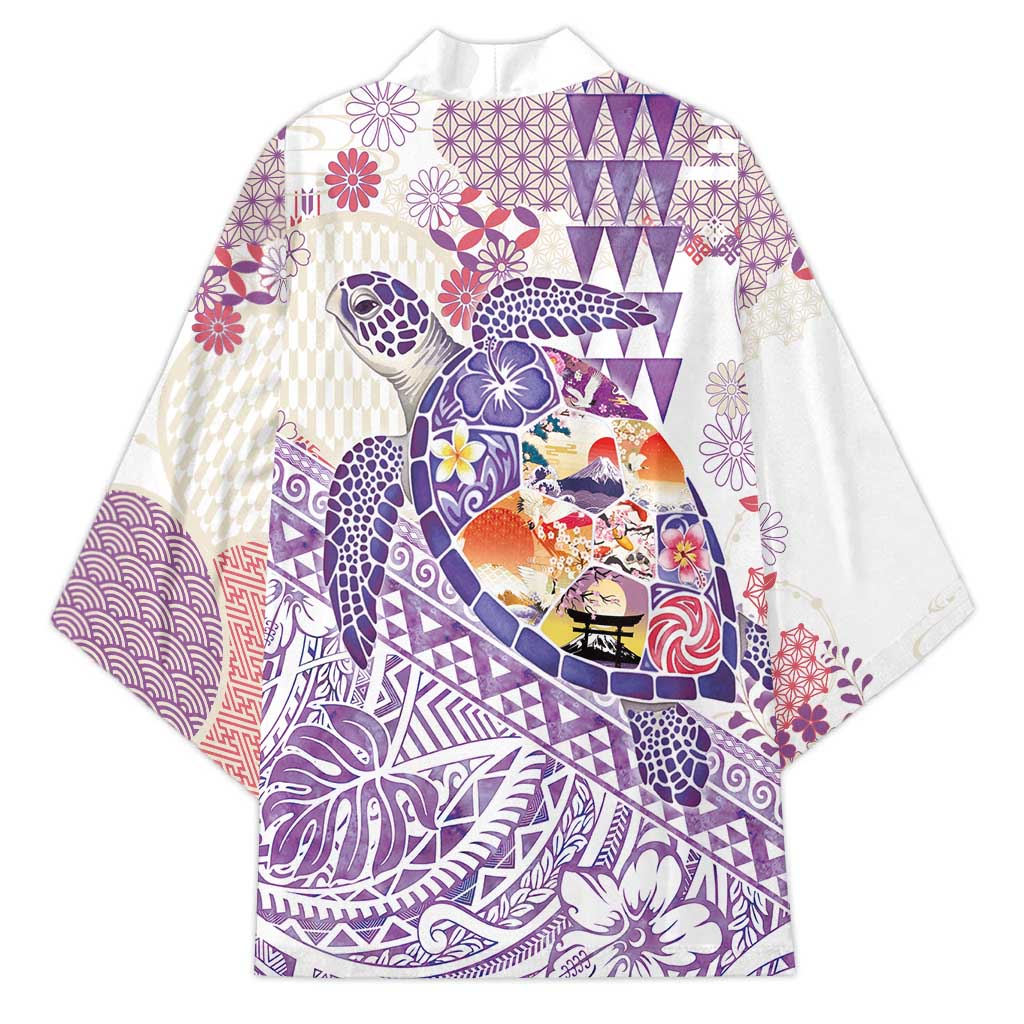 Hawaiian and Japanese Culture Together Kimono Tropical Honu with Japanese Elements Purple Color LT03 - Polynesian Pride