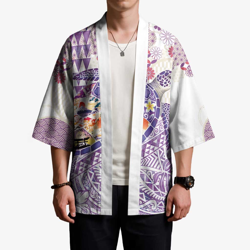 Hawaiian and Japanese Culture Together Kimono Tropical Honu with Japanese Elements Purple Color LT03 - Polynesian Pride