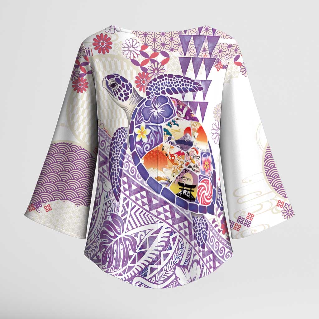 Hawaiian and Japanese Culture Together Kimono Sleeve Blouse Tropical Honu with Japanese Elements Purple Color LT03 - Polynesian Pride