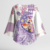 Hawaiian and Japanese Culture Together Kimono Sleeve Blouse Tropical Honu with Japanese Elements Purple Color LT03 - Polynesian Pride