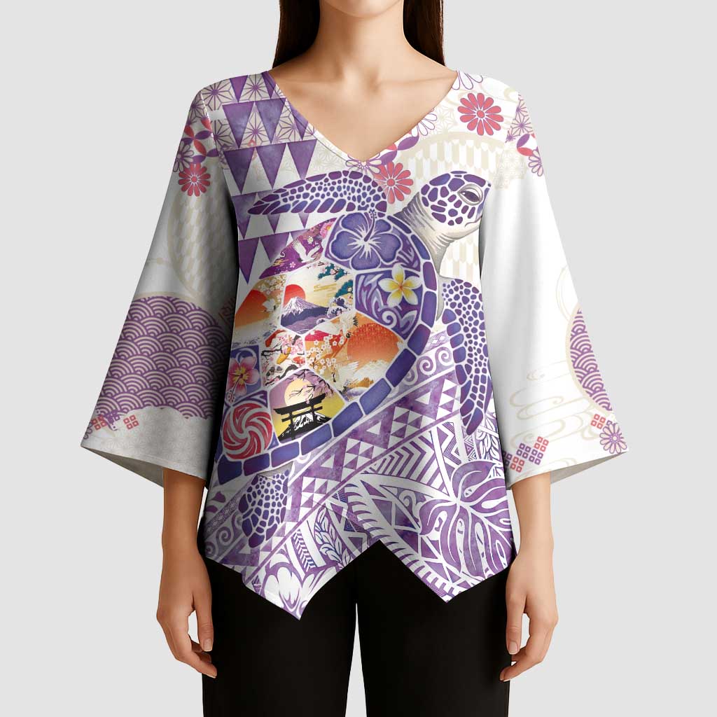 Hawaiian and Japanese Culture Together Kimono Sleeve Blouse Tropical Honu with Japanese Elements Purple Color LT03 - Polynesian Pride