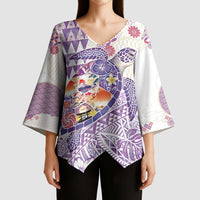 Hawaiian and Japanese Culture Together Kimono Sleeve Blouse Tropical Honu with Japanese Elements Purple Color LT03 - Polynesian Pride