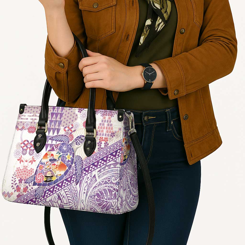 Hawaiian and Japanese Culture Together Leather Bag Tropical Honu with Japanese Elements Purple Color LT03 - Polynesian Pride
