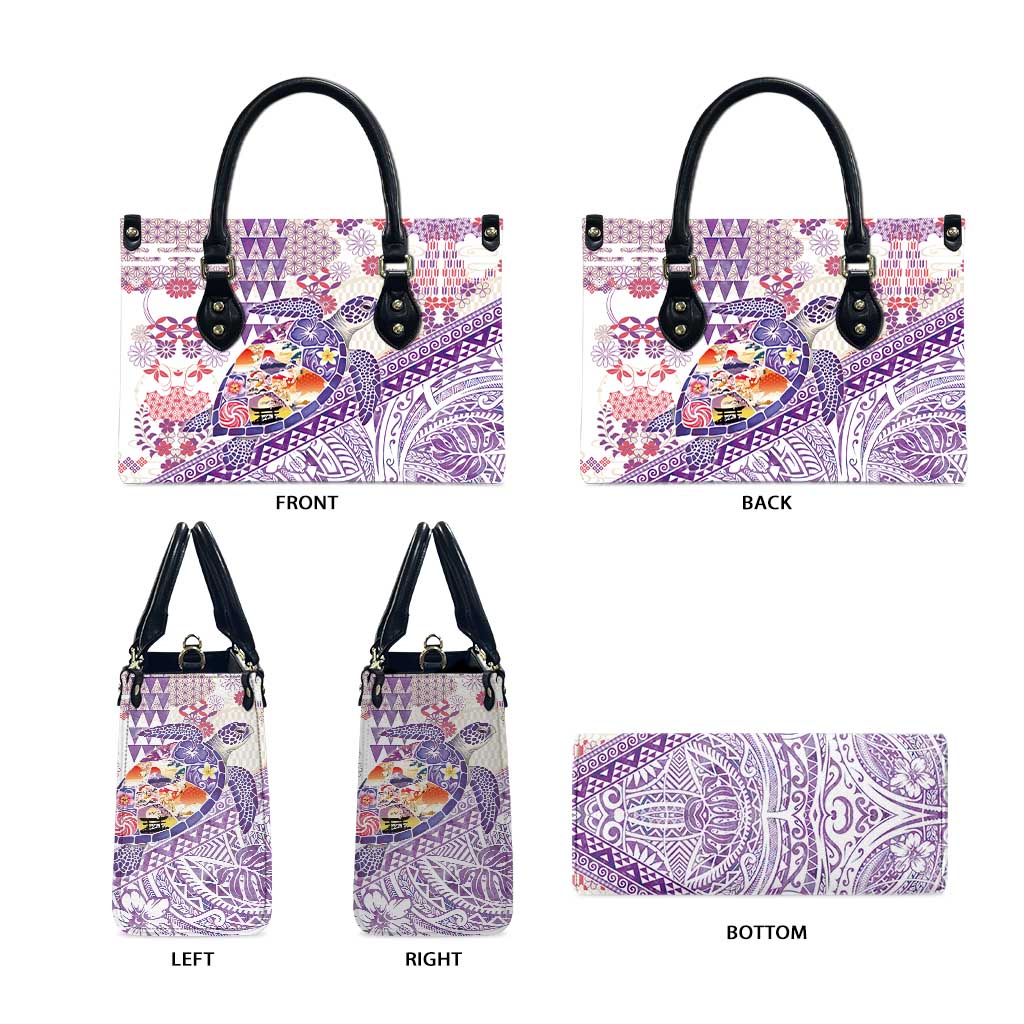Hawaiian and Japanese Culture Together Leather Bag Tropical Honu with Japanese Elements Purple Color LT03 - Polynesian Pride