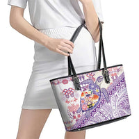 Hawaiian and Japanese Culture Together Leather Tote Bag Tropical Honu with Japanese Elements Purple Color LT03 - Polynesian Pride