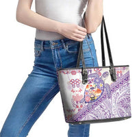 Hawaiian and Japanese Culture Together Leather Tote Bag Tropical Honu with Japanese Elements Purple Color LT03 - Polynesian Pride