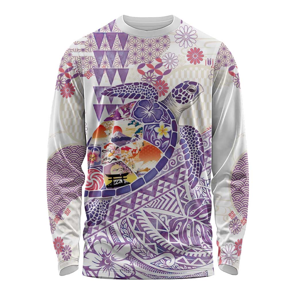 Hawaiian and Japanese Culture Together Long Sleeve Shirt Tropical Honu with Japanese Elements Purple Color LT03 Unisex Purple - Polynesian Pride