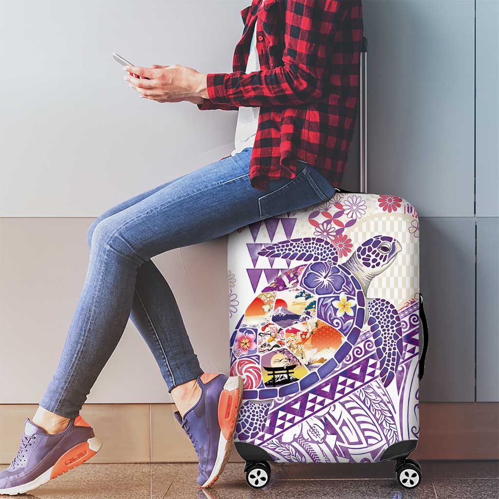 Hawaiian and Japanese Culture Together Luggage Cover Tropical Honu with Japanese Elements Purple Color LT03 - Polynesian Pride