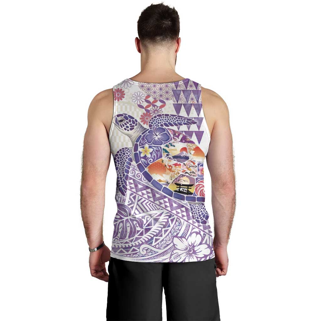 Hawaiian and Japanese Culture Together Men Tank Top Tropical Honu with Japanese Elements Purple Color LT03 - Polynesian Pride