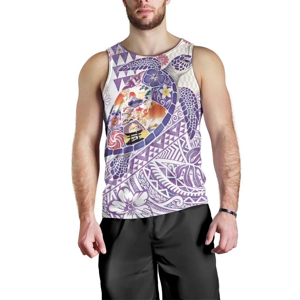 Hawaiian and Japanese Culture Together Men Tank Top Tropical Honu with Japanese Elements Purple Color LT03 - Polynesian Pride