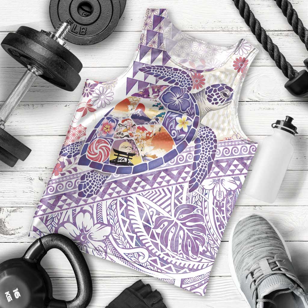 Hawaiian and Japanese Culture Together Men Tank Top Tropical Honu with Japanese Elements Purple Color LT03 - Polynesian Pride