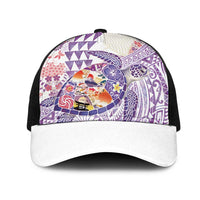 Hawaiian and Japanese Culture Together Mesh Trucker Cap Tropical Honu with Japanese Elements Purple Color LT03 One Size Black Purple - Polynesian Pride