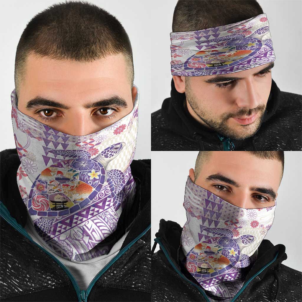 Hawaiian and Japanese Culture Together Neck Gaiter Tropical Honu with Japanese Elements Purple Color LT03 - Polynesian Pride