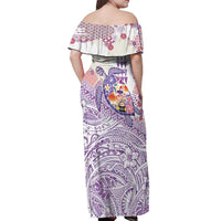 Hawaiian and Japanese Culture Together Off Shoulder Maxi Dress Tropical Honu with Japanese Elements Purple Color LT03 - Polynesian Pride