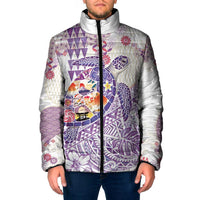 Hawaiian and Japanese Culture Together Padded Jacket Tropical Honu with Japanese Elements Purple Color LT03 Men Purple - Polynesian Pride