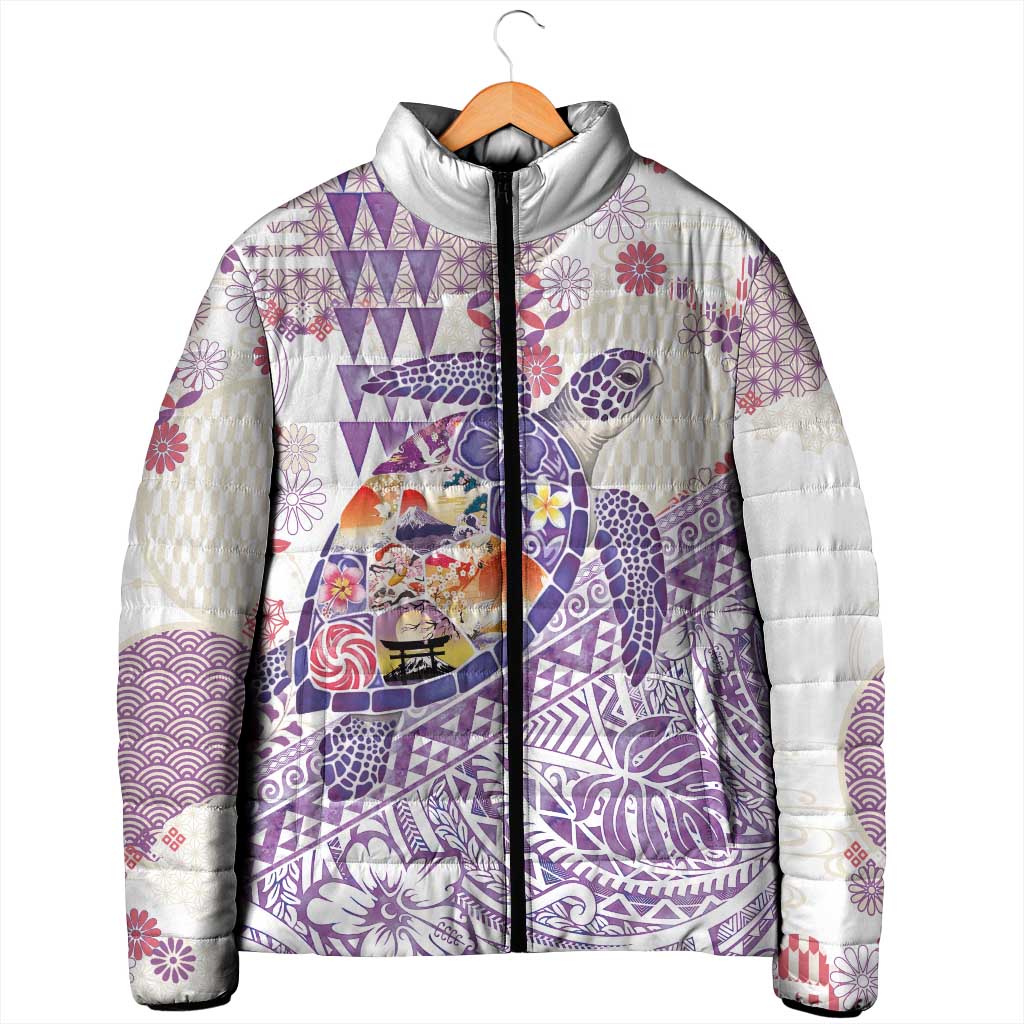 Hawaiian and Japanese Culture Together Padded Jacket Tropical Honu with Japanese Elements Purple Color LT03 - Polynesian Pride