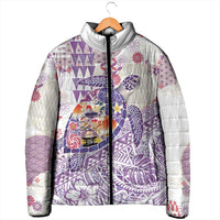 Hawaiian and Japanese Culture Together Padded Jacket Tropical Honu with Japanese Elements Purple Color LT03 - Polynesian Pride