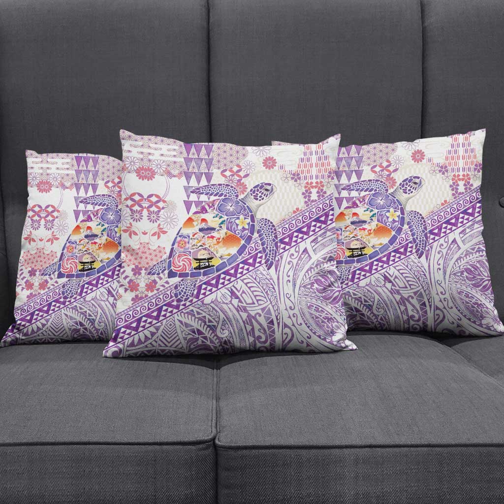 Hawaiian and Japanese Culture Together Pillow Cover Tropical Honu with Japanese Elements Purple Color LT03 - Polynesian Pride