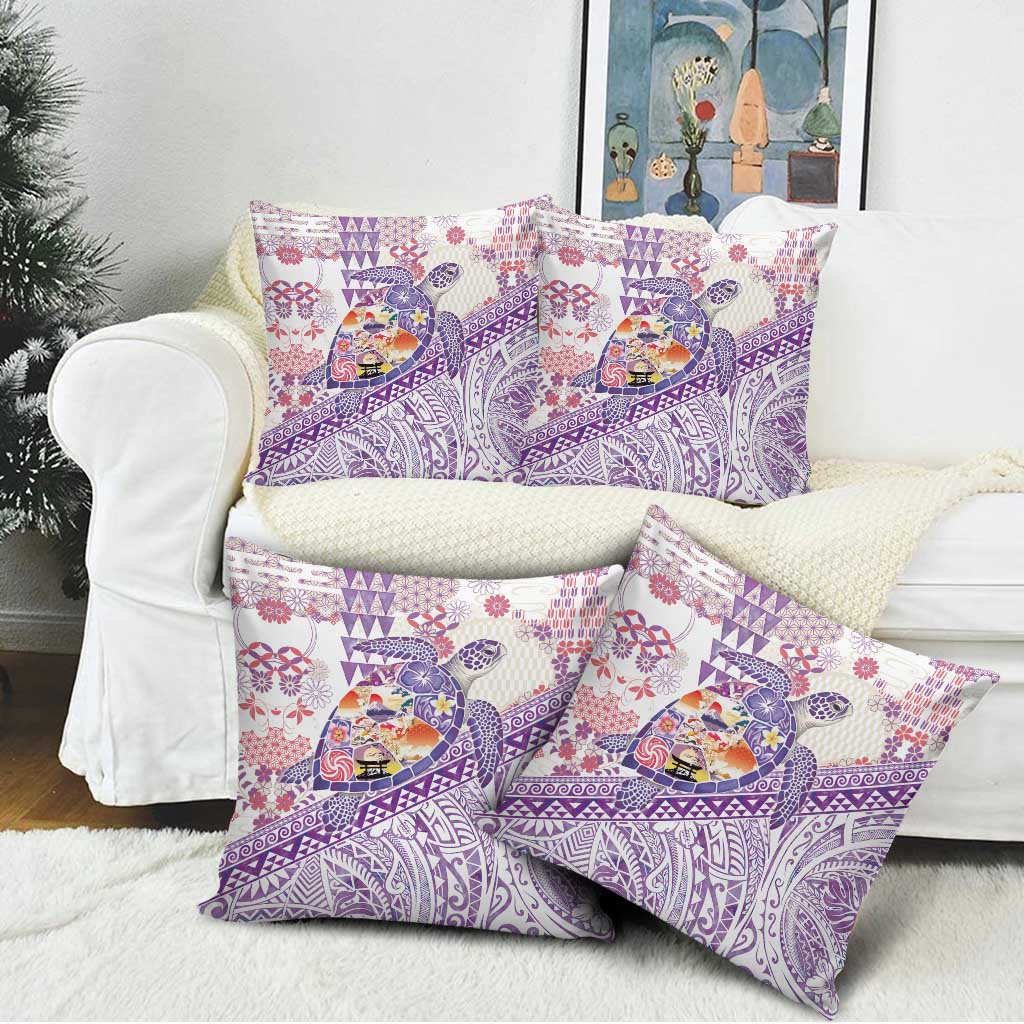 Hawaiian and Japanese Culture Together Pillow Cover Tropical Honu with Japanese Elements Purple Color LT03 - Polynesian Pride