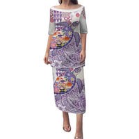 Hawaiian and Japanese Culture Together Puletasi Tropical Honu with Japanese Elements Purple Color LT03 Long Dress Purple - Polynesian Pride