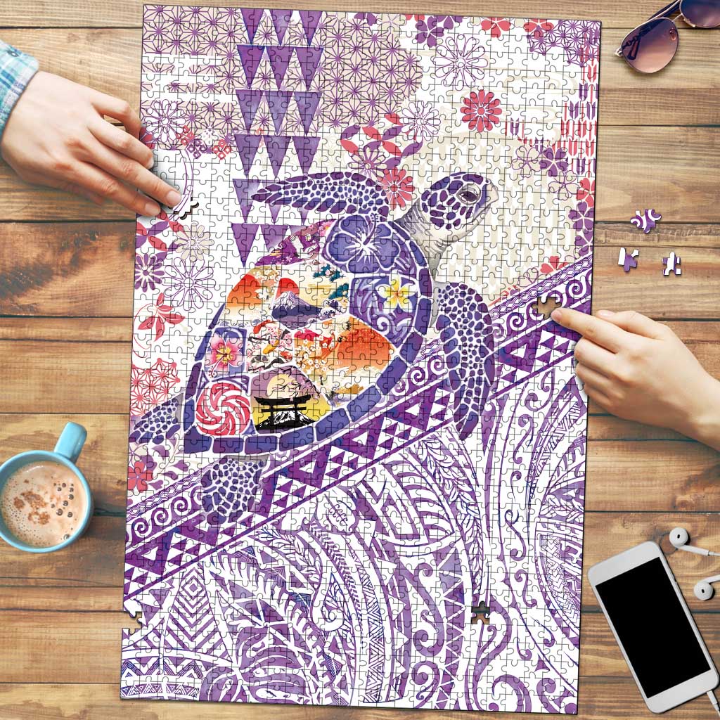 Hawaiian and Japanese Culture Together Puzzle Tropical Honu with Japanese Elements Purple Color LT03 Purple - Polynesian Pride