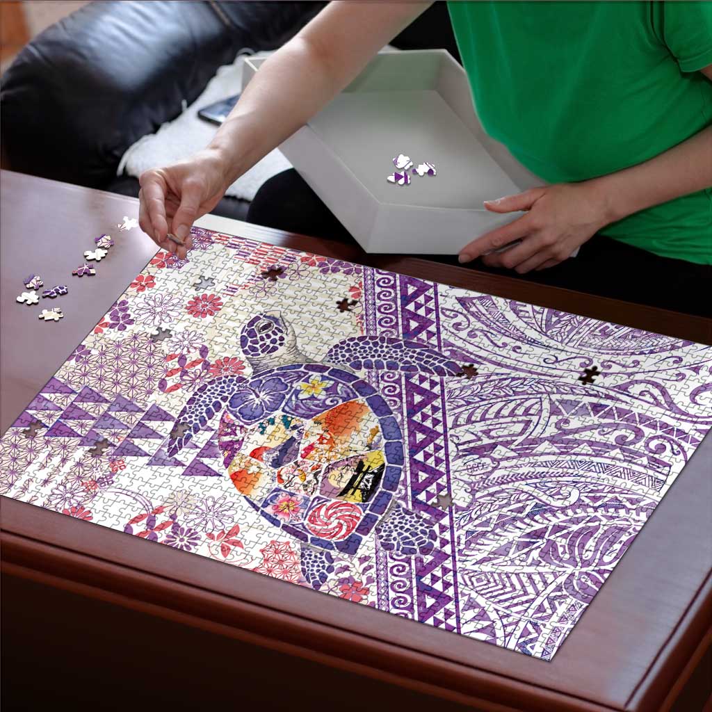 Hawaiian and Japanese Culture Together Puzzle Tropical Honu with Japanese Elements Purple Color LT03 - Polynesian Pride
