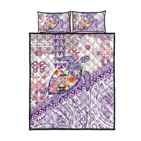 Hawaiian and Japanese Culture Together Quilt Bed Set Tropical Honu with Japanese Elements Purple Color LT03 - Polynesian Pride