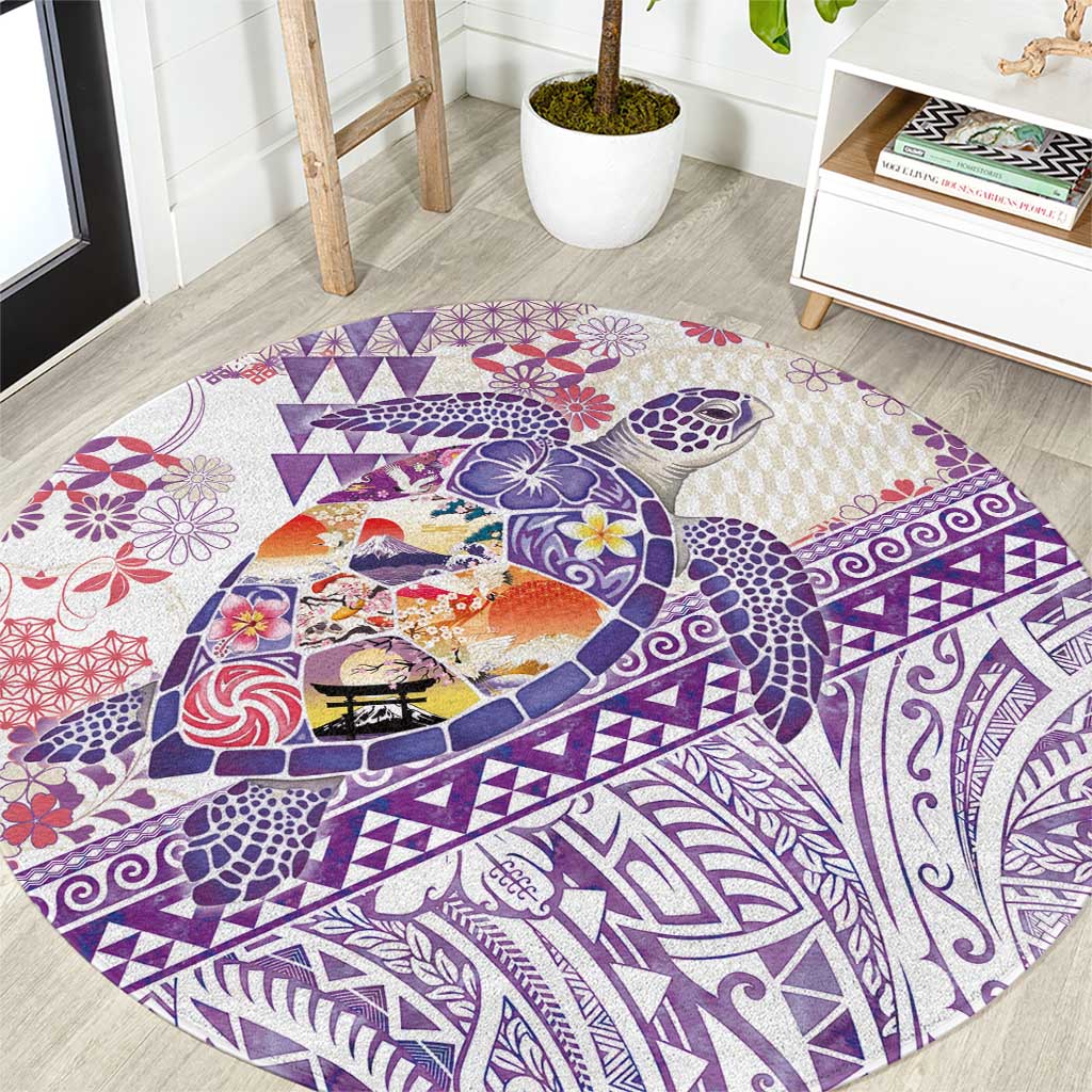 Hawaiian and Japanese Culture Together Round Carpet Tropical Honu with Japanese Elements Purple Color LT03 Purple - Polynesian Pride