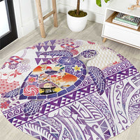 Hawaiian and Japanese Culture Together Round Carpet Tropical Honu with Japanese Elements Purple Color LT03 Purple - Polynesian Pride