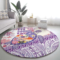 Hawaiian and Japanese Culture Together Round Carpet Tropical Honu with Japanese Elements Purple Color LT03 - Polynesian Pride