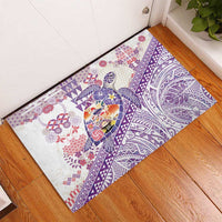 Hawaiian and Japanese Culture Together Rubber Doormat Tropical Honu with Japanese Elements Purple Color LT03 - Polynesian Pride