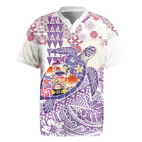 Hawaiian and Japanese Culture Together Rugby Jersey Tropical Honu with Japanese Elements Purple Color LT03 Purple - Polynesian Pride