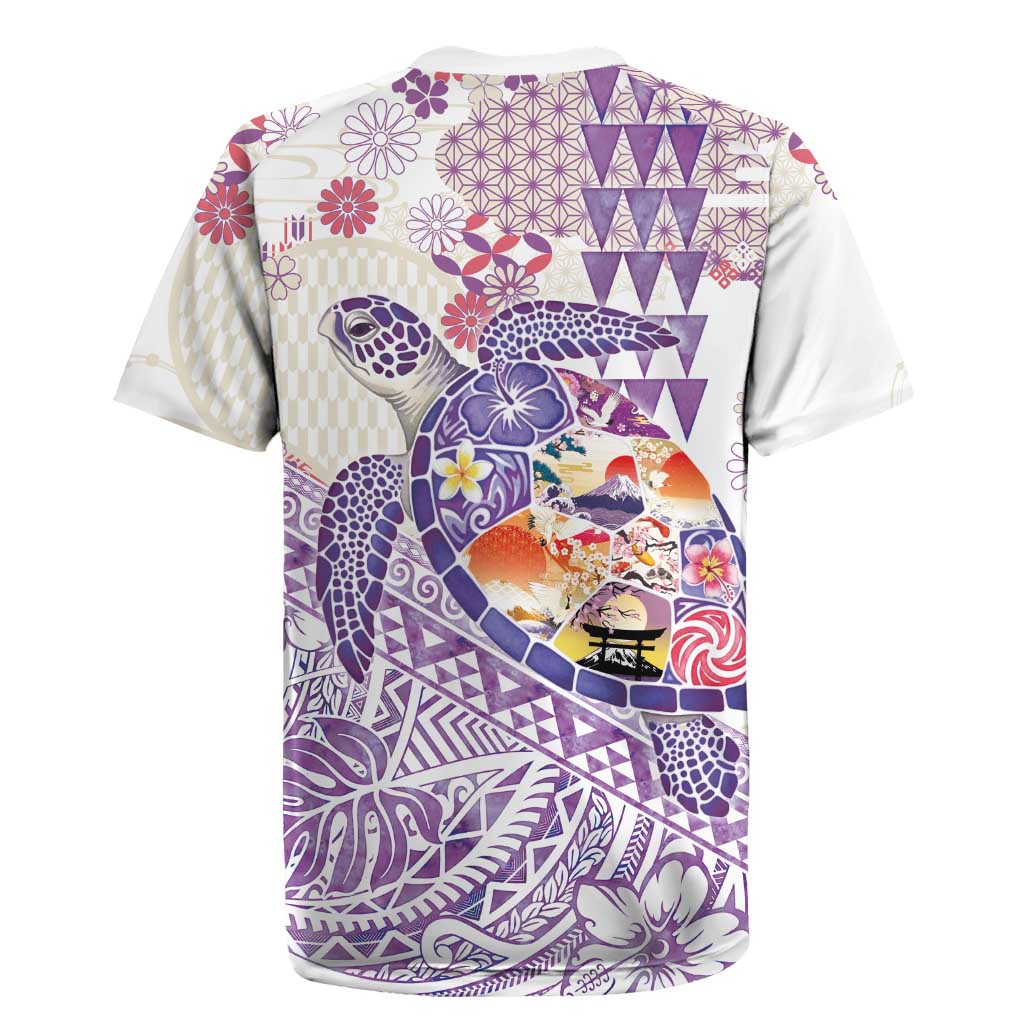Hawaiian and Japanese Culture Together Rugby Jersey Tropical Honu with Japanese Elements Purple Color LT03 - Polynesian Pride