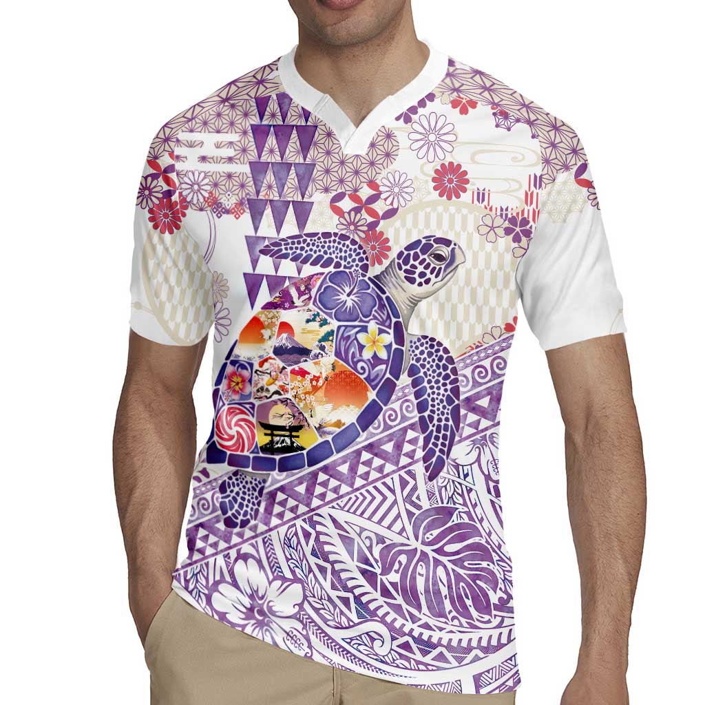 Hawaiian and Japanese Culture Together Rugby Jersey Tropical Honu with Japanese Elements Purple Color LT03 - Polynesian Pride