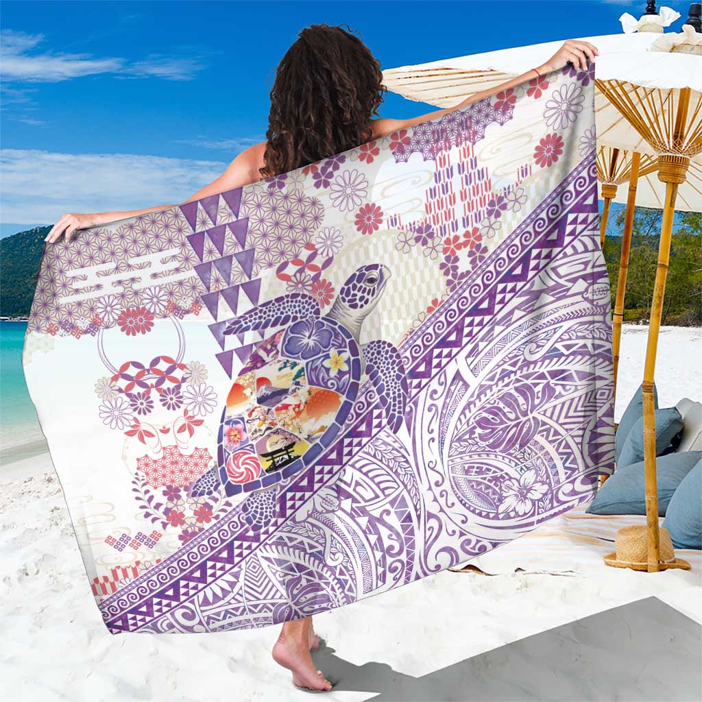 Hawaiian and Japanese Culture Together Sarong Tropical Honu with Japanese Elements Purple Color LT03 One Size 44 x 66 inches Purple - Polynesian Pride