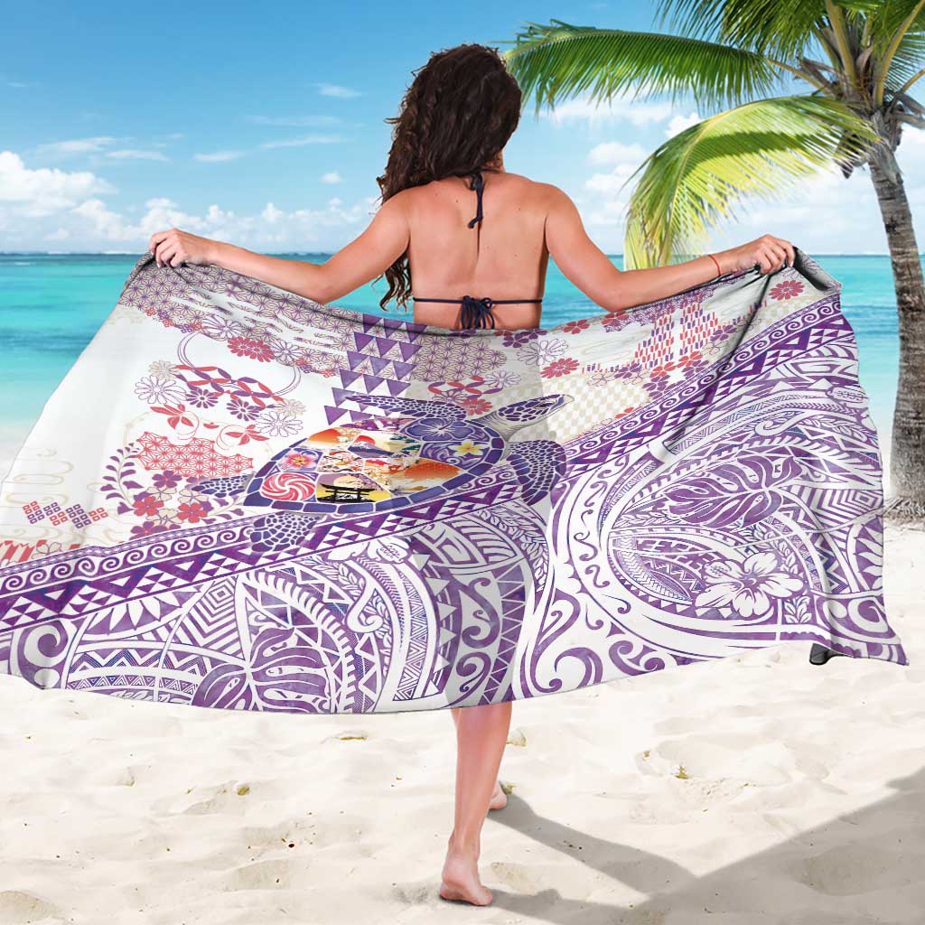 Hawaiian and Japanese Culture Together Sarong Tropical Honu with Japanese Elements Purple Color LT03 - Polynesian Pride