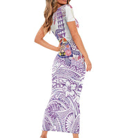 Hawaiian and Japanese Culture Together Short Sleeve Bodycon Dress Tropical Honu with Japanese Elements Purple Color LT03 - Polynesian Pride