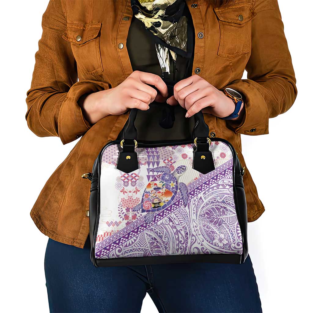 Hawaiian and Japanese Culture Together Shoulder Handbag Tropical Honu with Japanese Elements Purple Color LT03 - Polynesian Pride