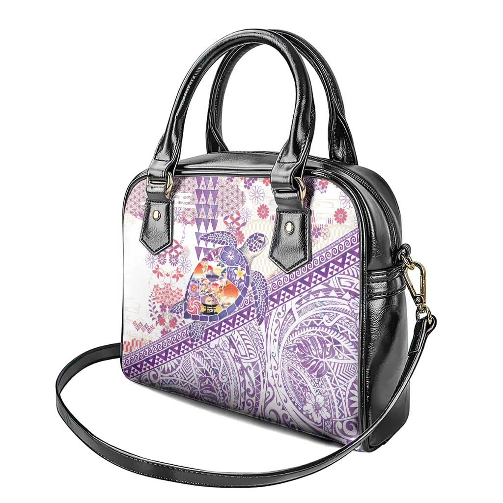 Hawaiian and Japanese Culture Together Shoulder Handbag Tropical Honu with Japanese Elements Purple Color LT03 - Polynesian Pride
