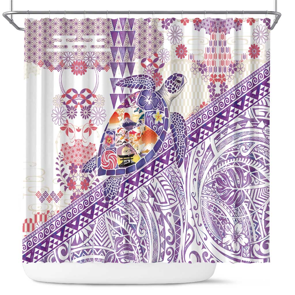 Hawaiian and Japanese Culture Together Shower Curtain Tropical Honu with Japanese Elements Purple Color LT03 Purple - Polynesian Pride