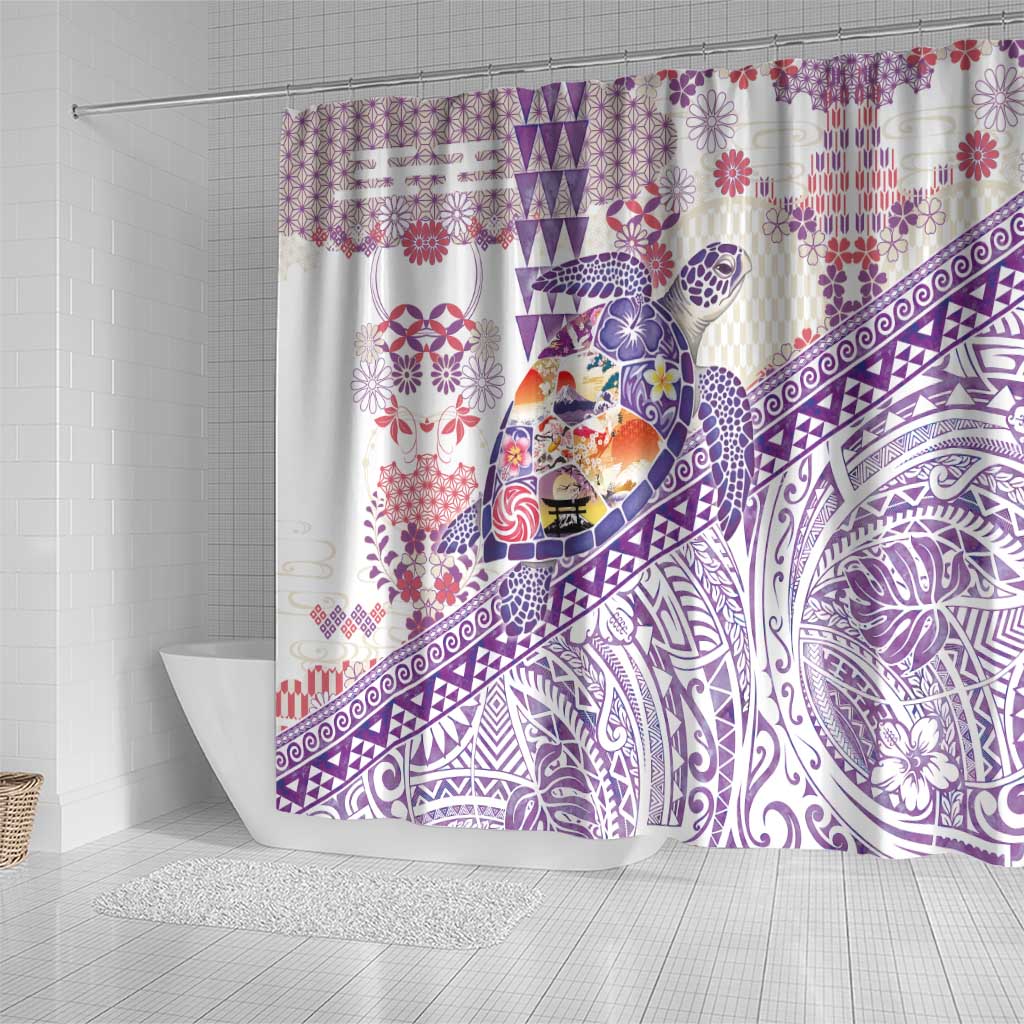 Hawaiian and Japanese Culture Together Shower Curtain Tropical Honu with Japanese Elements Purple Color LT03 - Polynesian Pride