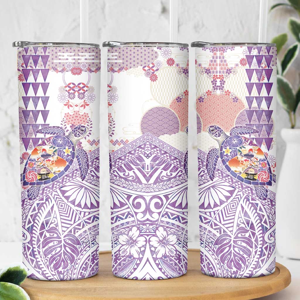 Hawaiian and Japanese Culture Together Skinny Tumbler Tropical Honu with Japanese Elements Purple Color LT03 - Polynesian Pride