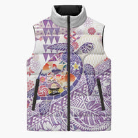Hawaiian and Japanese Culture Together Sleeveless Puffer Jacket Tropical Honu with Japanese Elements Purple Color LT03 Unisex Purple - Polynesian Pride