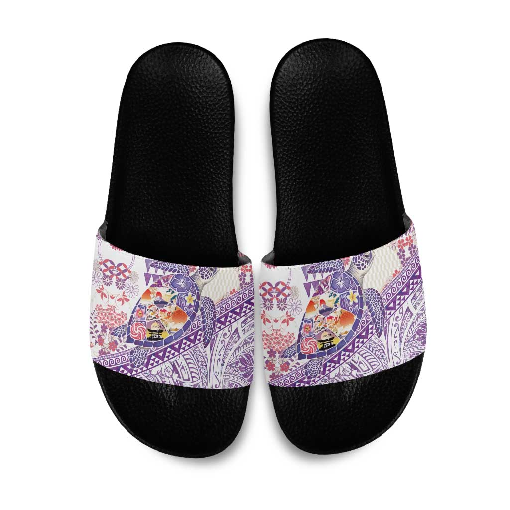 Hawaiian and Japanese Culture Together Slide Sandals Tropical Honu with Japanese Elements Purple Color LT03 Purple - Polynesian Pride