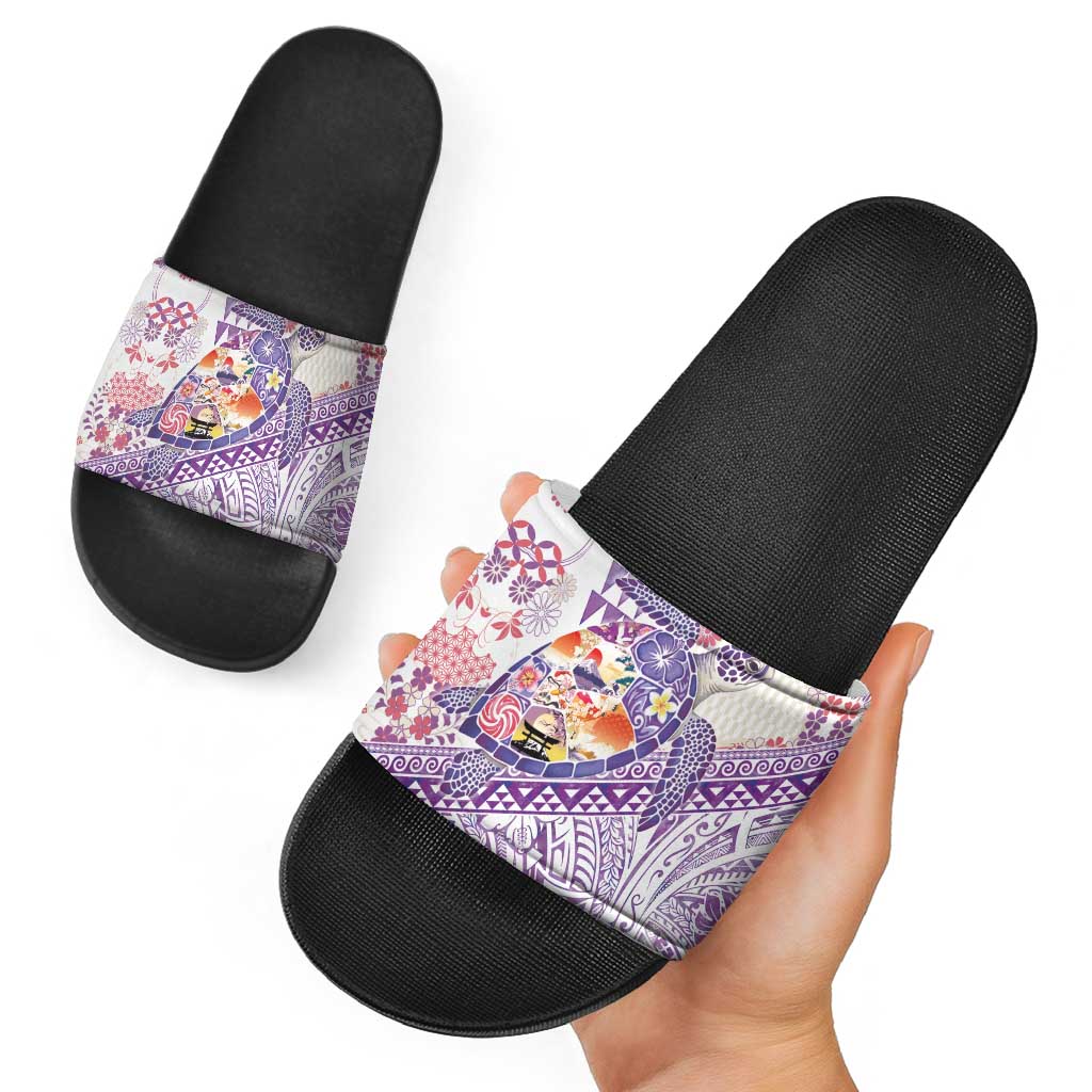 Hawaiian and Japanese Culture Together Slide Sandals Tropical Honu with Japanese Elements Purple Color LT03 - Polynesian Pride