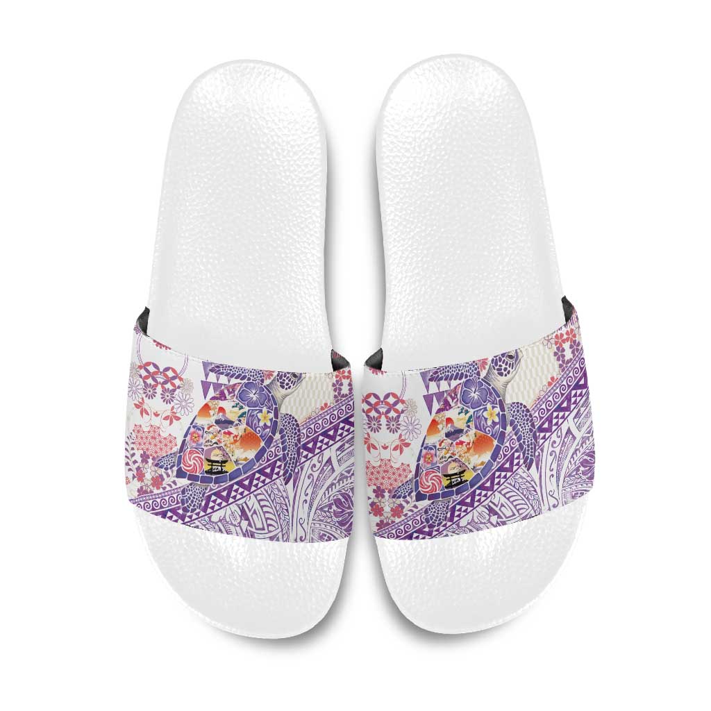 Hawaiian and Japanese Culture Together Slide Sandals Tropical Honu with Japanese Elements Purple Color LT03 Purple - Polynesian Pride