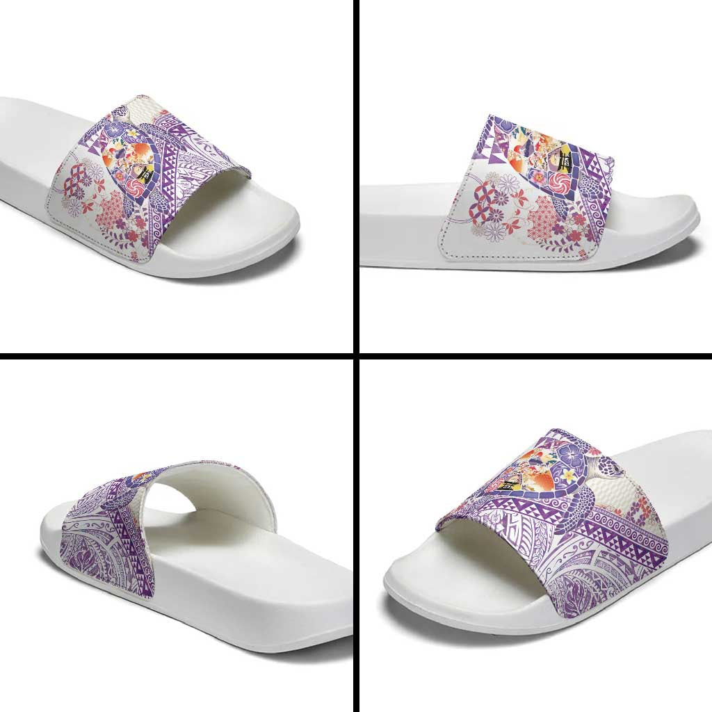 Hawaiian and Japanese Culture Together Slide Sandals Tropical Honu with Japanese Elements Purple Color LT03 - Polynesian Pride