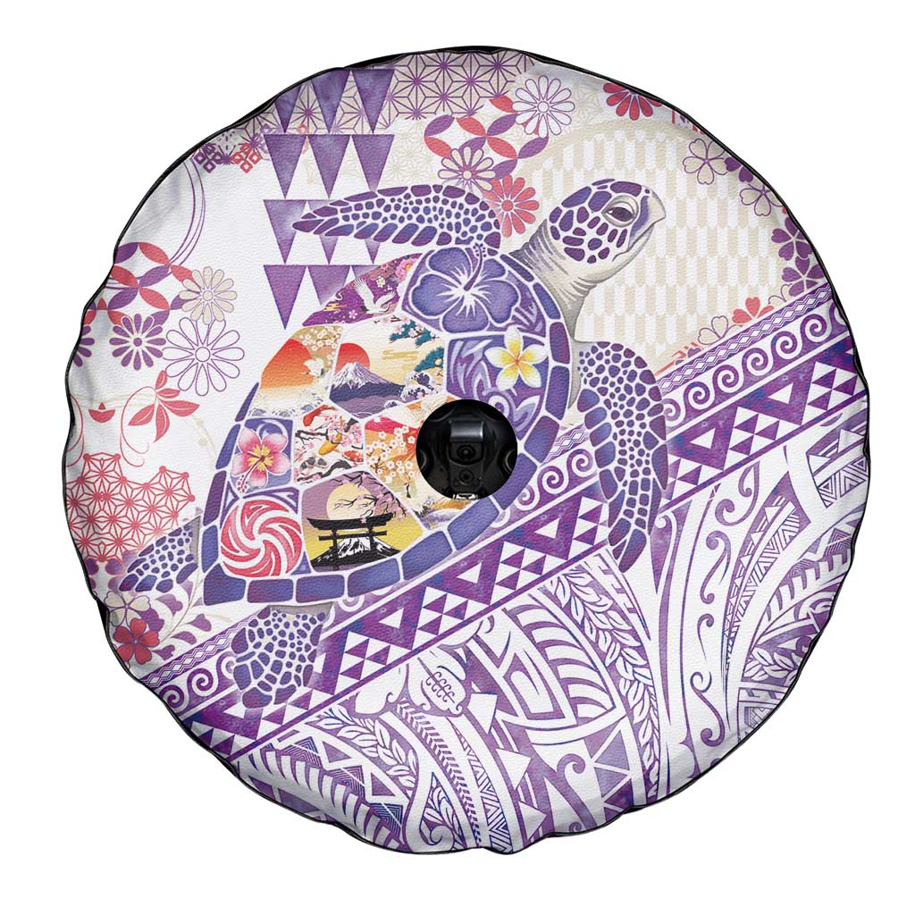 Hawaiian and Japanese Culture Together Spare Tire Cover Tropical Honu with Japanese Elements Purple Color LT03 - Polynesian Pride