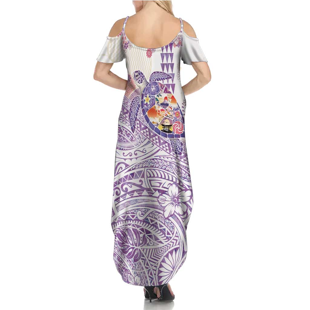 Hawaiian and Japanese Culture Together Summer Maxi Dress Tropical Honu with Japanese Elements Purple Color LT03 - Polynesian Pride