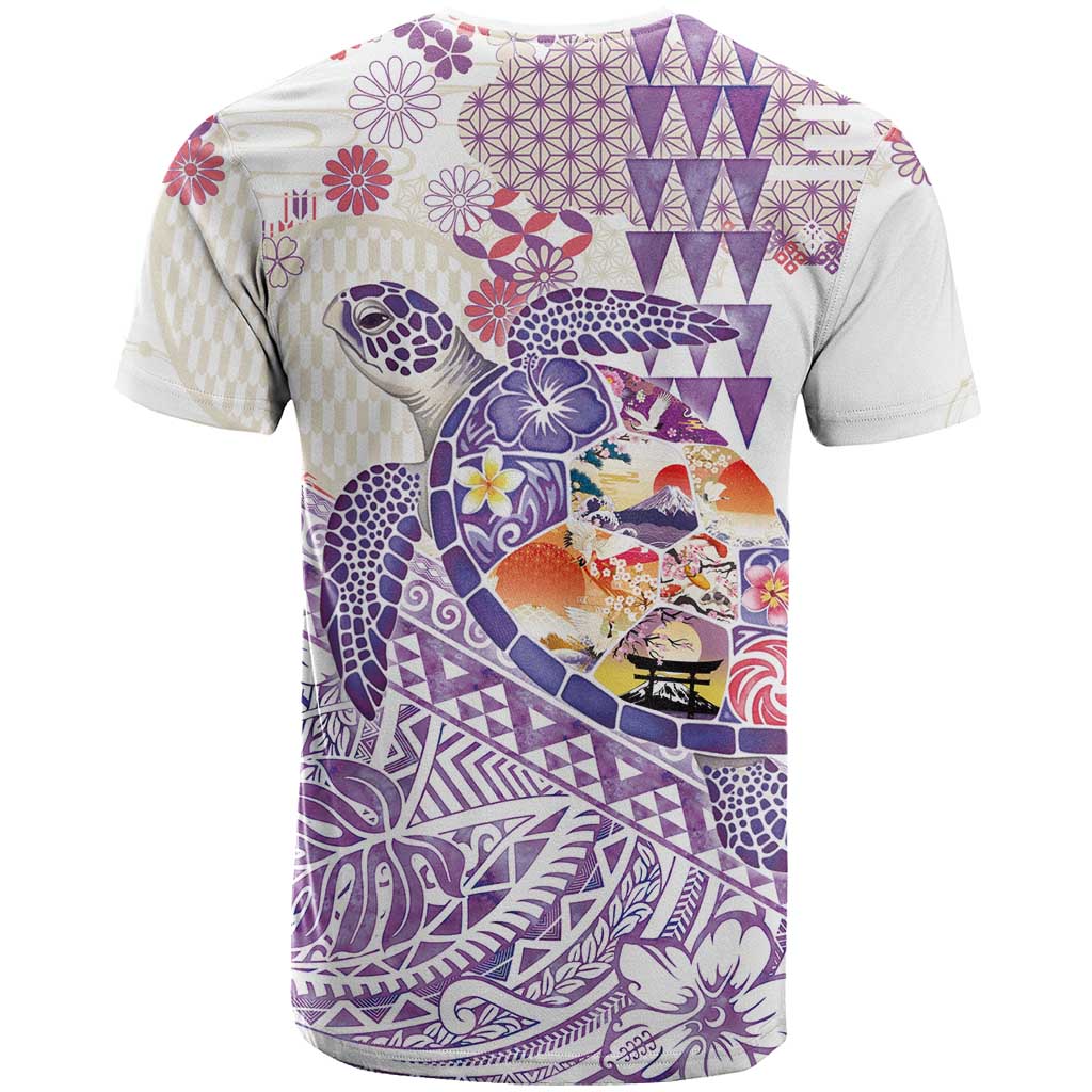 Hawaiian and Japanese Culture Together T Shirt Tropical Honu with Japanese Elements Purple Color LT03 - Polynesian Pride